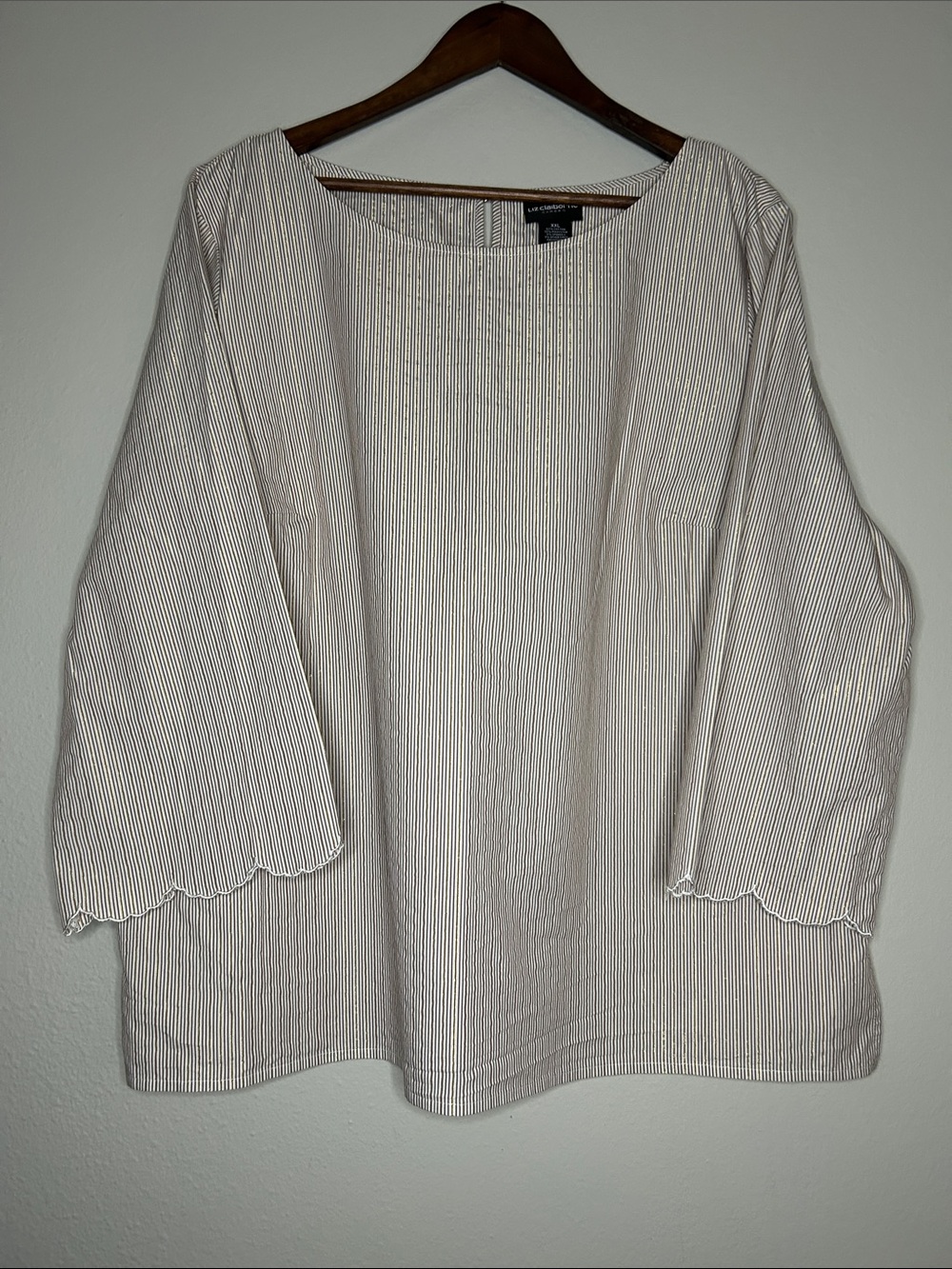 Liz Claiborne Career XXL Pinstripe Blouse with Scalloped Sleeves